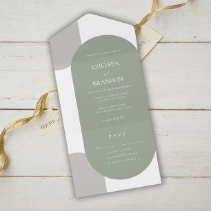 Invitation Tout En Un Élégantes Arches Bohèmes Simples Vert Sauge pour u
