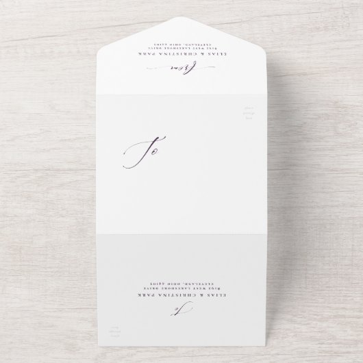 Invitation Tout En Un Élégants initiales automne prune violet mariage (Dehors)