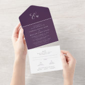 Invitation Tout En Un Élégants initiales automne prune violet mariage (Déchirure)