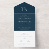Invitation Tout En Un Élégants initiales simple marine bleu mariage (À l'intérieur)