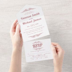 Invitation Tout En Un éléments vintages rose poussiéreux typographie mar