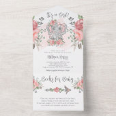 Invitation Tout En Un Elephant C'est une fille Baby shower rose (À l'intérieur)