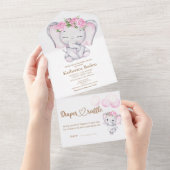 Invitation Tout En Un Eléphant et fleur de fille tout en un (Déchirure)