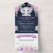 Invitation Tout En Un Eléphant Floral de Bow bleu marine Baby shower ble (À l'intérieur)