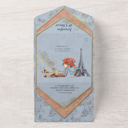 Invitation Tout En Un Embrassez le pays français en bleu pâle (Dehors)