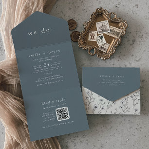 Invitation Tout En Un EMELIA QR Code Marine Floral Minimal Simple Mariag