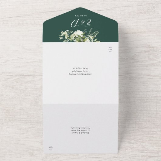 Invitation Tout En Un Emerald Botanical Greenery Monogram Mariage (Dehors)