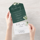 Invitation Tout En Un Emerald Botanical Greenery Monogram Mariage (Déchirure)