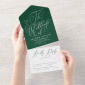 Invitation Tout En Un Emerald Elegant Whimsical Mariage de calligraphie (Déchirure)