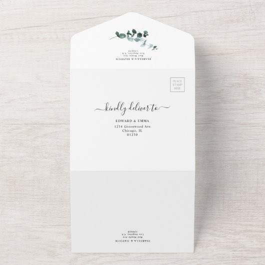 Invitation Tout En Un Emerald Eucalyptus Verdure Mariage botanique RSVP (Dehors)