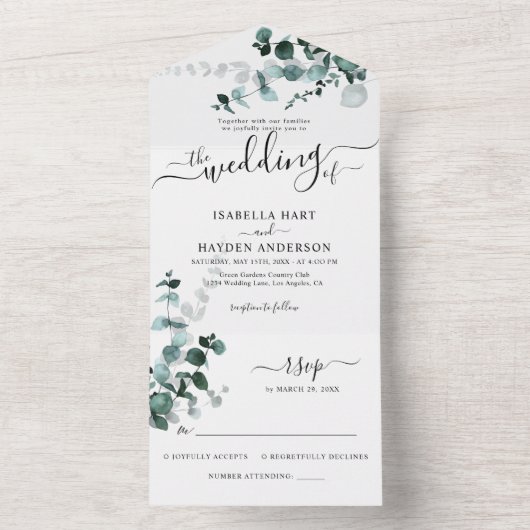 Invitation Tout En Un Emerald Eucalyptus Verdure Mariage botanique RSVP (À l'intérieur)