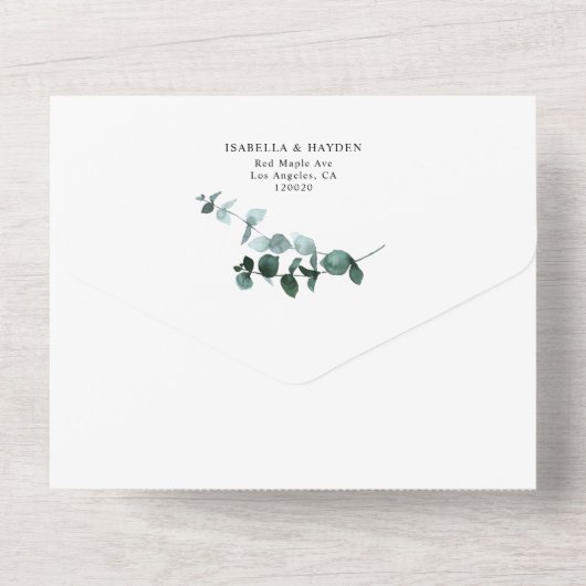 Invitation Tout En Un Emerald Eucalyptus Verdure Mariage botanique RSVP (Verso)