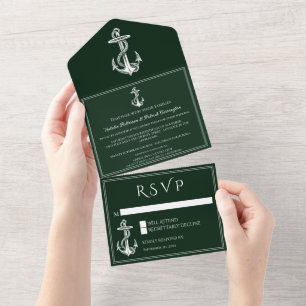 Invitation Tout En Un Emerald Green Ancre nautique