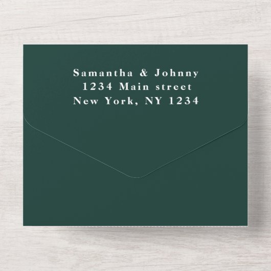 Invitation Tout En Un Emerald Green Boho Unique Élégant Mariage Script A (Verso)