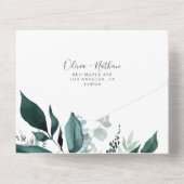 Invitation Tout En Un Emerald Green Cadre Feuille Mariage tout en un (Verso)