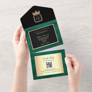 Invitation Tout En Un Emerald Green et Black Mariage