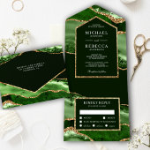 Invitation Tout En Un Emerald Green et Gold Agate Mariage en marbre