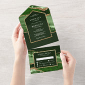 Invitation Tout En Un Emerald Green et Gold Agate Mariage en marbre (Déchirure)