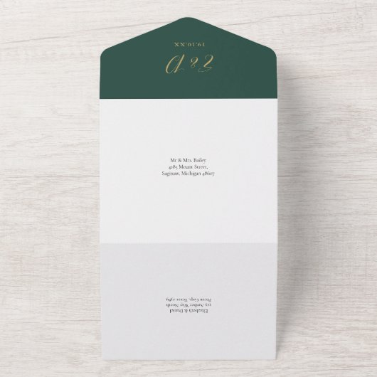 Invitation Tout En Un Emerald Green Et Gold Script QR Code Mariage (Dehors)