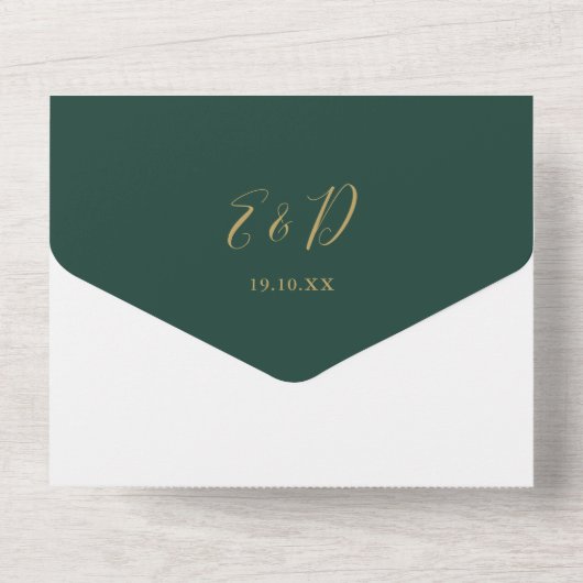 Invitation Tout En Un Emerald Green Et Gold Script QR Code Mariage (Verso)