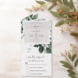 Invitation Tout En Un Emerald Green Eucalyptus Greenery Wedding RSVP<br><div class="desc">Emerald Green Eucalyptus Verdure Aquarelle botanique Printemps Mariage RSVP Invitations sur arrière - plan blanc - comprend belle et élégante typographie script avec feuilles botaniques modernes et verdure pour la célébration spéciale de mariage.</div>