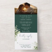 Invitation Tout En Un Emerald Green Floral Greenery Photo Mariage (À l'intérieur)