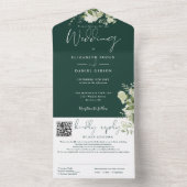 Invitation Tout En Un Emerald Green Floral Monogramme QR Code Mariage (À l'intérieur)