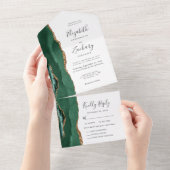 Invitation Tout En Un Emerald Green Gold Agate Options Mariage (Déchirure)