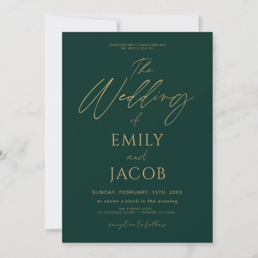 Invitation Tout en un Emerald Green Gold Mariage QR Code (Devant)