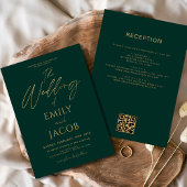 Invitation Tout en un Emerald Green Gold Mariage QR Code