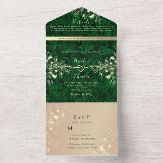 Invitation Tout En Un Emerald Green Jewel Tone Mariage (À l'intérieur)