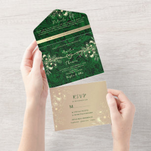 Invitation Tout En Un Emerald Green Jewel Tone Mariage