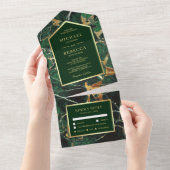Invitation Tout En Un Emerald Green Marble Faux Gold Foil Mariage (Déchirure)