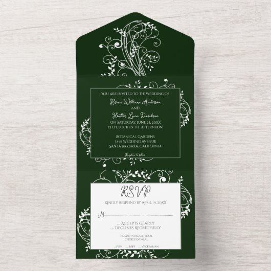 Invitation Tout En Un Emerald Green Mariage (À l'intérieur)