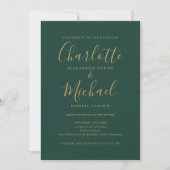 Invitation Tout en un Emerald Green Mariage de script or (Devant)