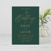 Invitation Tout en un Emerald Green Mariage Script (Debout devant)