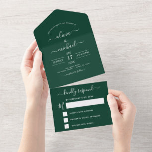 Invitation Tout En Un Emerald Green Mariage Typographie moderne RSVP