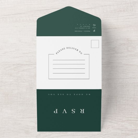 Invitation Tout En Un Emerald Green Modern Minimal Arch Photo QR Code (Dehors)