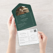 Invitation Tout En Un Emerald Green Modern Minimal Arch Photo QR Code (Déchirure)