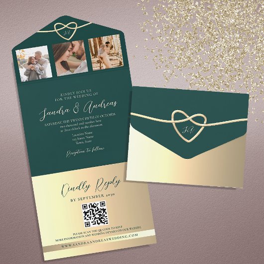 Invitation tout-en-un Emerald Green QR Code