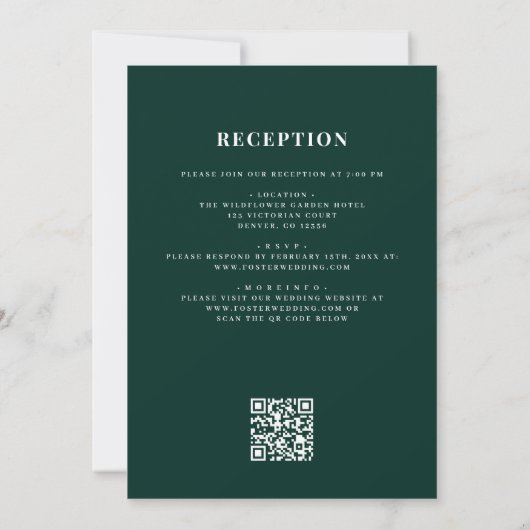 Invitation Tout en un Emerald Green QR Code Mariage (Dos)
