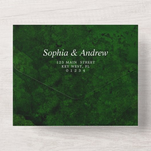 Invitation Tout En Un Emerald Green & Silver Calligraphy (Verso)