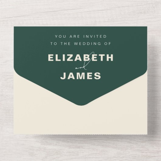 Invitation Tout En Un Emerald Green Simple Mariage Photo QR Code RSVP (Verso)