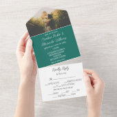 Invitation Tout En Un Emerald Green Simple Modern Photo Mariage (Déchirure)