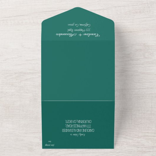 Invitation Tout En Un Emerald Green Simple Moderne Mariage Monogramme (Dehors)