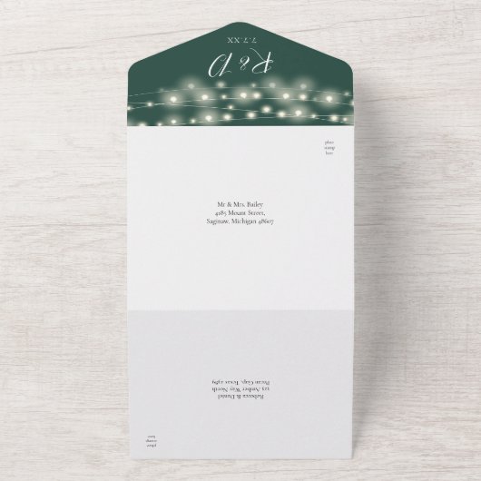 Invitation Tout En Un Emerald Green String Lights QR Code Mariage (Dehors)