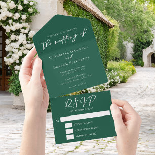 Invitation Tout En Un Emerald Green Typographie Mariage forestier