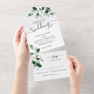 Invitation Tout En Un Emerald Greenery Détails du Mariage botanique RSVP