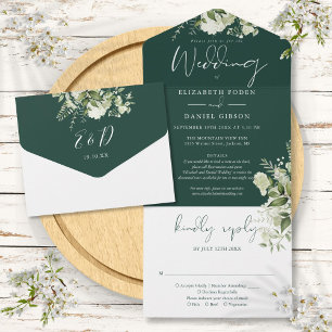 Invitation Tout En Un Emerald Greenery Détails Floral RSVP Mariage