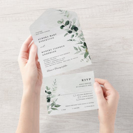 Invitation Tout En Un Emerald Greenery Eucalyptus Mariage botanique (Déchirure)